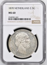 1870 Netherlands 2.5 Gulden Silver Crown NGC MS60