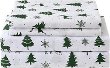Green Printed Twin Size Sheet Set, Christmas Holiday Bed Sheets for Kids
