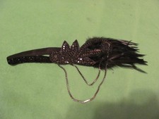 1920  s Style Handmade Flapper Black Feathered Headband.