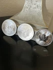 3 Ozs (2) 2015 Silver American Eagle, (1) 2026 Maple leaf Fine Silver Lot of 3