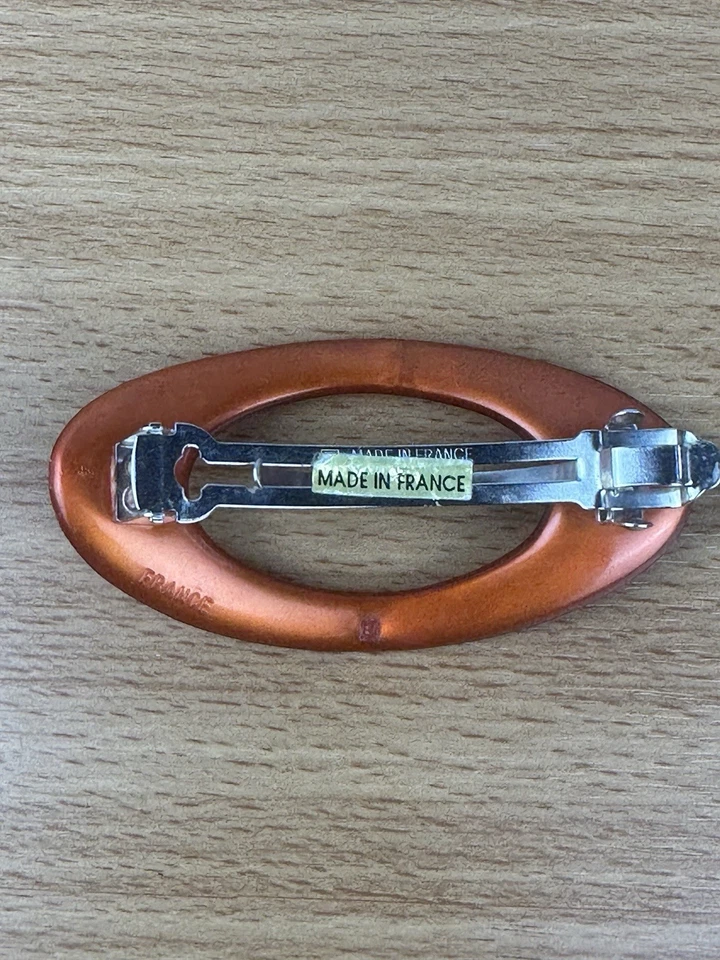 Винтажная французская заколка заколка оранжевая овальная форма пластик акрил сделано во Франции - Изображение 3 из 4