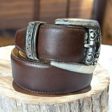 Vintage Brighton Belt Womens Brown Leather Silver Tone Filigree Buckle Size L
