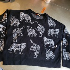 Suéter Belldini: Pullover Estampado Tigres Negro, Blanco Talla L Strech. Lindo. 2A