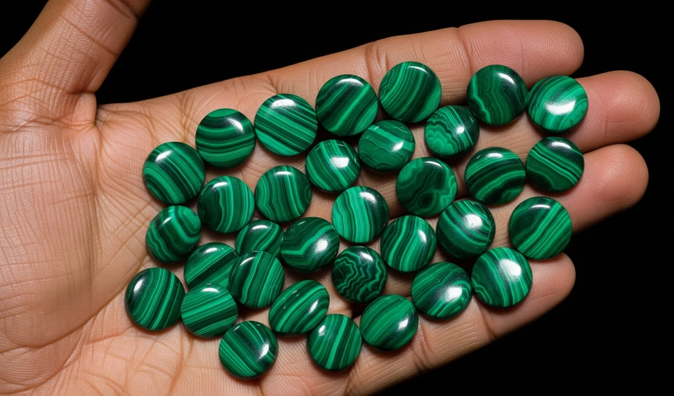 Lote de piedras preciosas sueltas cabujón cabujón redondo malaquita natural de 3x3 mm a 20x20 mm Foto 2 de 4