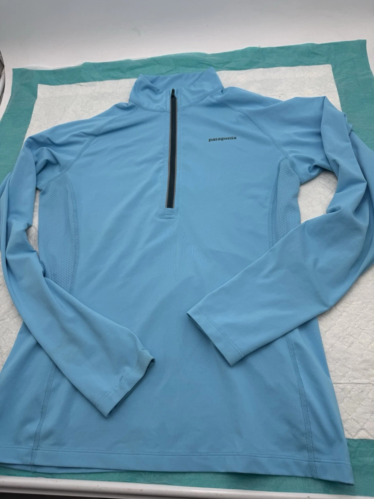 Patagonia Shirt Womens Large Blue Capilene Performance Baselayer 1/2 Zip Hiking