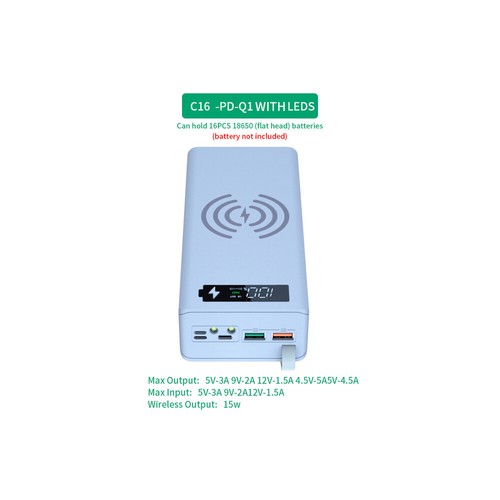 5W/10W Wireless Power Bank Case DIY Battery Box for 16 Slot 18650 Li-ion Battery - Picture 27 of 27