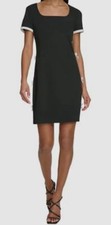 KARL LAGERFELD PARIS Women's Black Bow Trim Scuba Crepe Sheath Dress Size 4