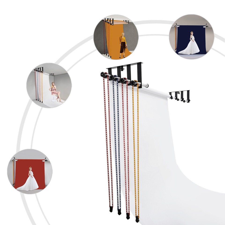 Wall Mount Backdrop Holder 4 Roller Photography Background Support