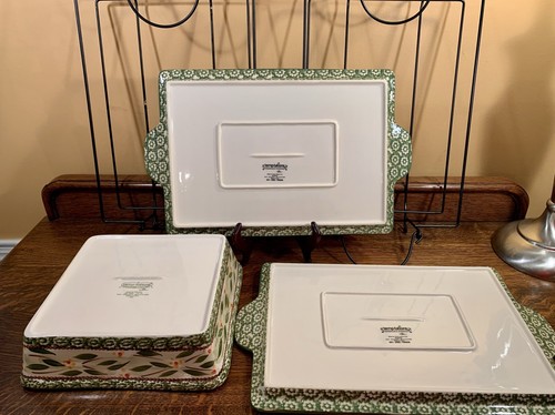 Lot Of 5 Temptations Old World Green: 2 Baking Trays W/ Wire Racks & Square Dish - Picture 13 of 13