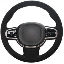 Design Black Suede Hand Stitch Car Steering Wheel Cover for Volvo XC90 2015-2017