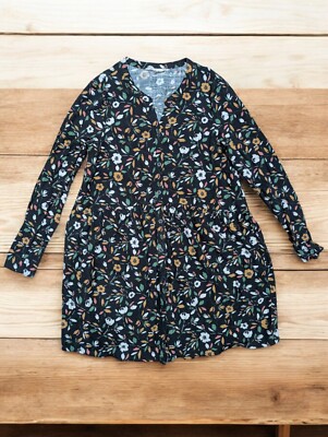 Seasalt Lantic Bay Size UK 8 Black Floral Long Sleeve Tunic Top