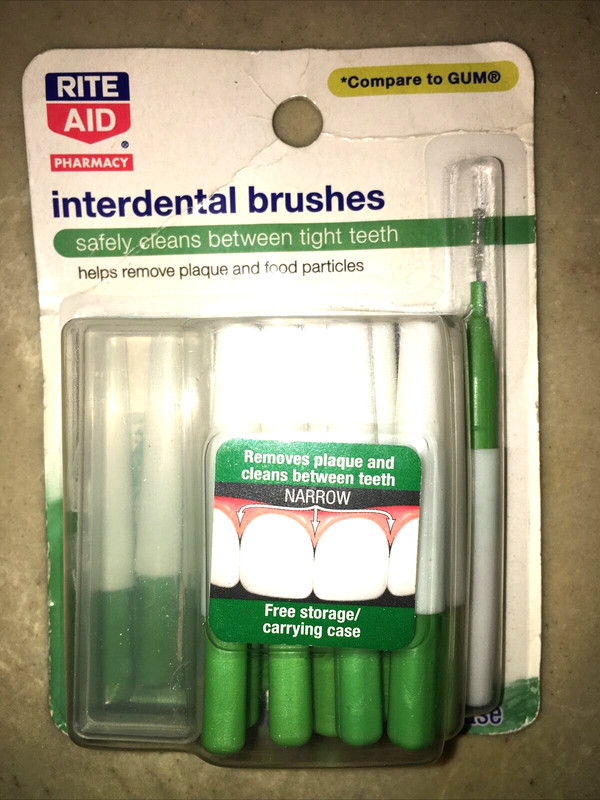 Rite Aid Interdental Brushes - 16 Brushes & Travel Case New! Compare to GUM