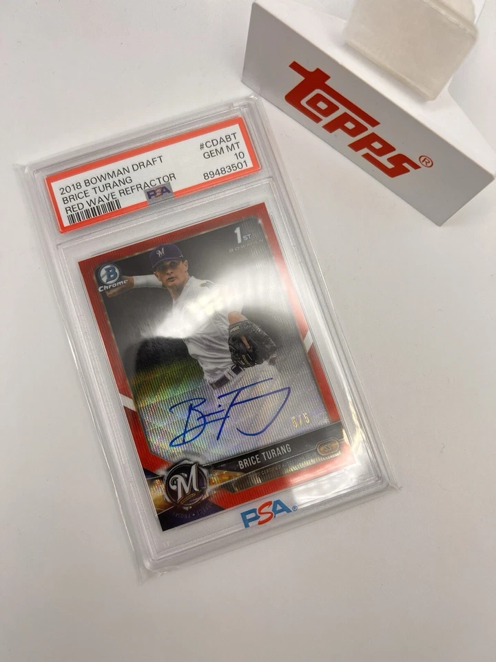 2018 Bowman Chrome Brice Turang 1st Red Wave /5 Autograph PSA 10 GEM MINT POP 1 - Image 4 of 4