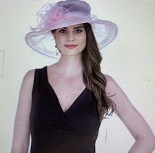 Lucky Leaf Women's Kentucky Derby Wide-Brim Pink Hat w/Large Bow-CHOOSE COLOR