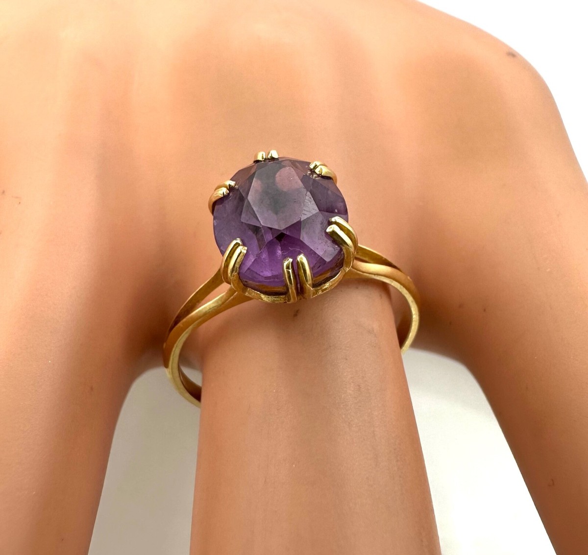 Bague En Or 18 Carats Avec Améthyste - Taille 53 - 2,18 G - Occasion
