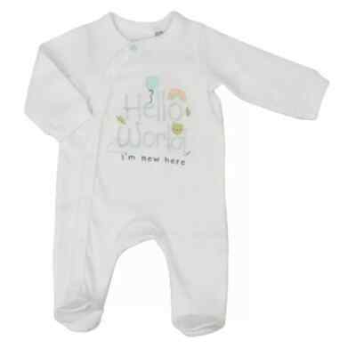 New Baby Sleepsuit Boy Girl Unisex All in One Slogan Hello World New  abg UK