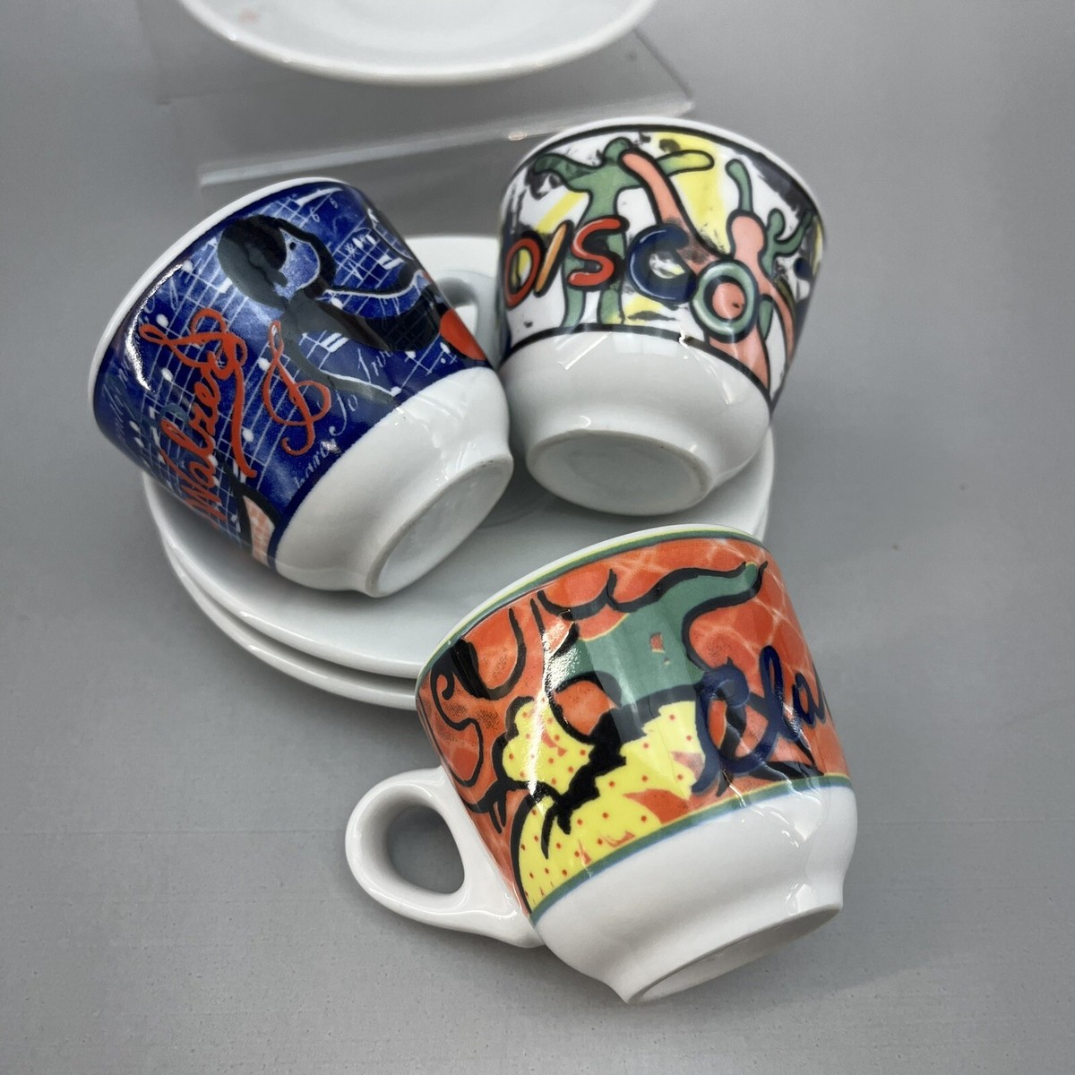 Saturnia Italy 3x Espresso Cups w/Saucers Dance Waltz Disco