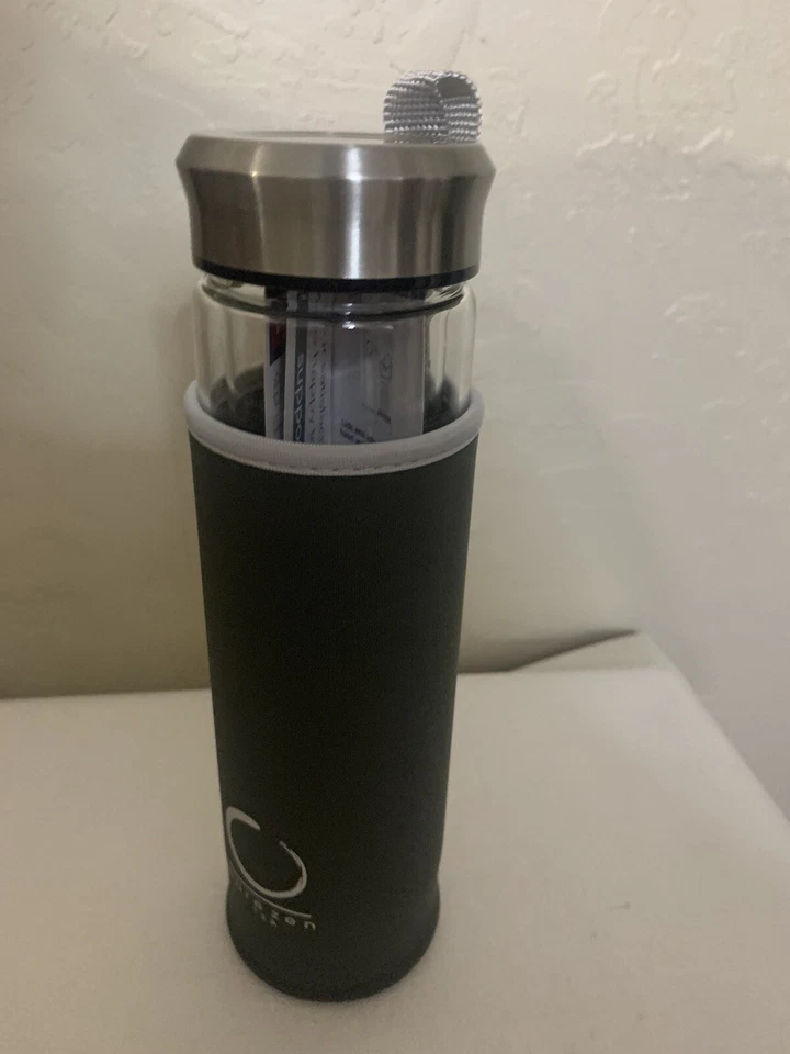 NUEVO Botella infusora de vidrio de té puro Zen doble tapa funda aislante - 13 oz / 400 ml Foto 3 de 4
