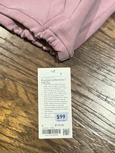 NEW Women Lululemon Brushed Softstreme Half Zip Rose Blush Size 6 - Picture 2 of 11