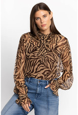 NWT 248 Johnny Was Golden Days Silk Blouse Tie Neck Animal Print S