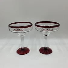 Set of 2 Cazadores Tequila Margarita Glasses 12 oz. Red Rim & Base