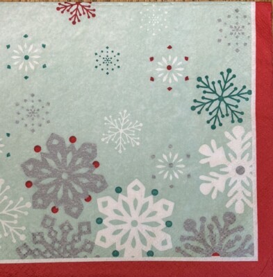 two Individual Christmas Luncheon decoupage Paper napkin Snowflakes Winter Green