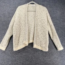 Sioni Cardigan Sweater Womens M Beige Fuzzy Open Front Knit Boho Comfy Casual