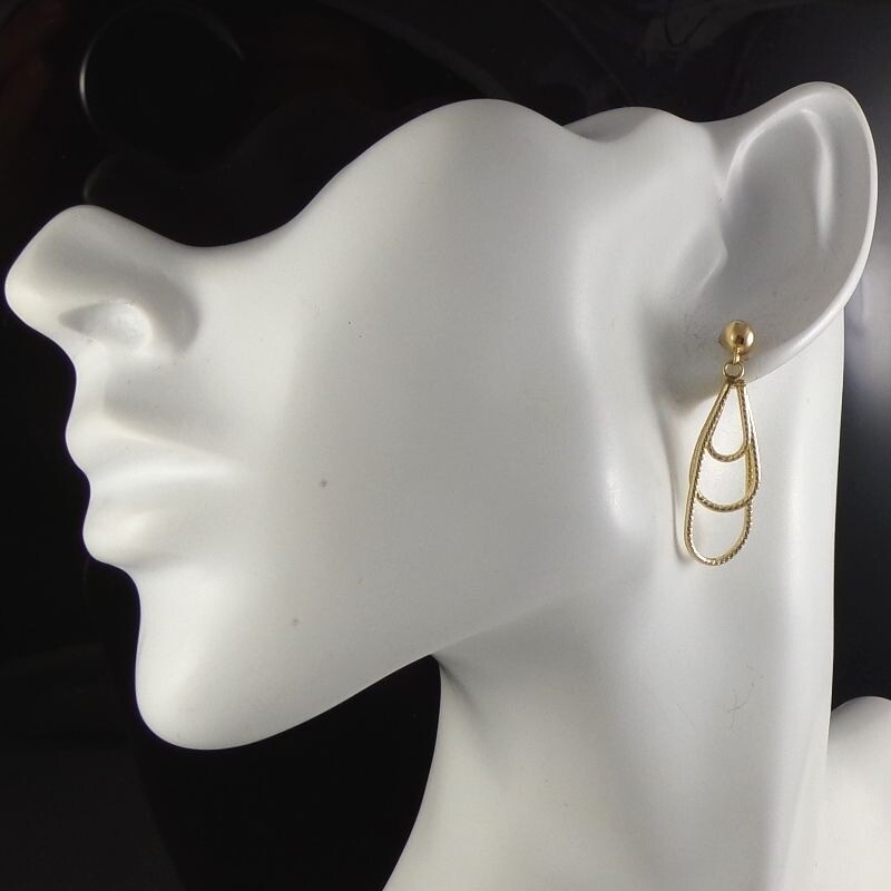 Solid 14K Yellow Gold Dangle Multi Oval Modern Ea… - image 2