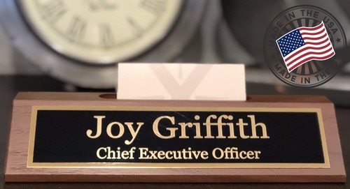 Desk Name Plate Personalized with Business Card Holder - Made in USA - Walnut - Picture 4 of 4
