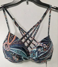 RELLECIGA Women's XL Push Up Bikini Top Leaf Print Twist Front Underwire Cross