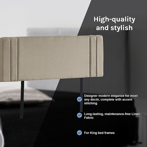 Linen Fabric King Bed Deluxe Headboard Bedhead Bedroom Furniture - Beige - Picture 6 of 7