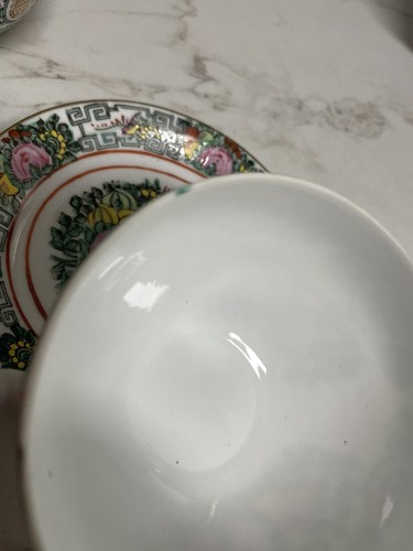 Antique Hand PaintedChinese Porcelain Famille Rose Medallion Tea Cup and Saucer - Picture 14 of 14