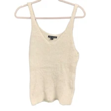 Boston Proper Women’s Size Medium White Furry Long V Neck Ribbed Tank Top EUC