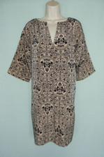 Concept Club Split Neck  Beige Elbow-Length Sleeve Ancient Print Shift Dress  XL