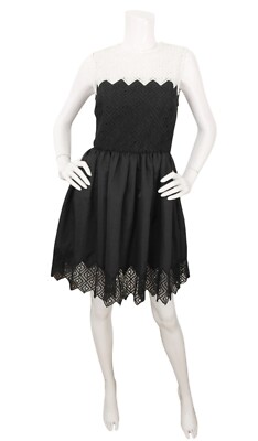 SANDRO Geo Lace Dress Fit & Flare Sleeveless Mini Cocktail Black White 2 US 6
