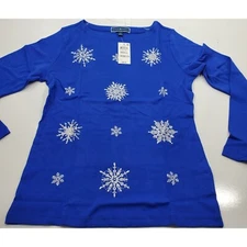 Karen Scott Women's Holiday Long Sleeve top Color Blue Size Small ----NEW------