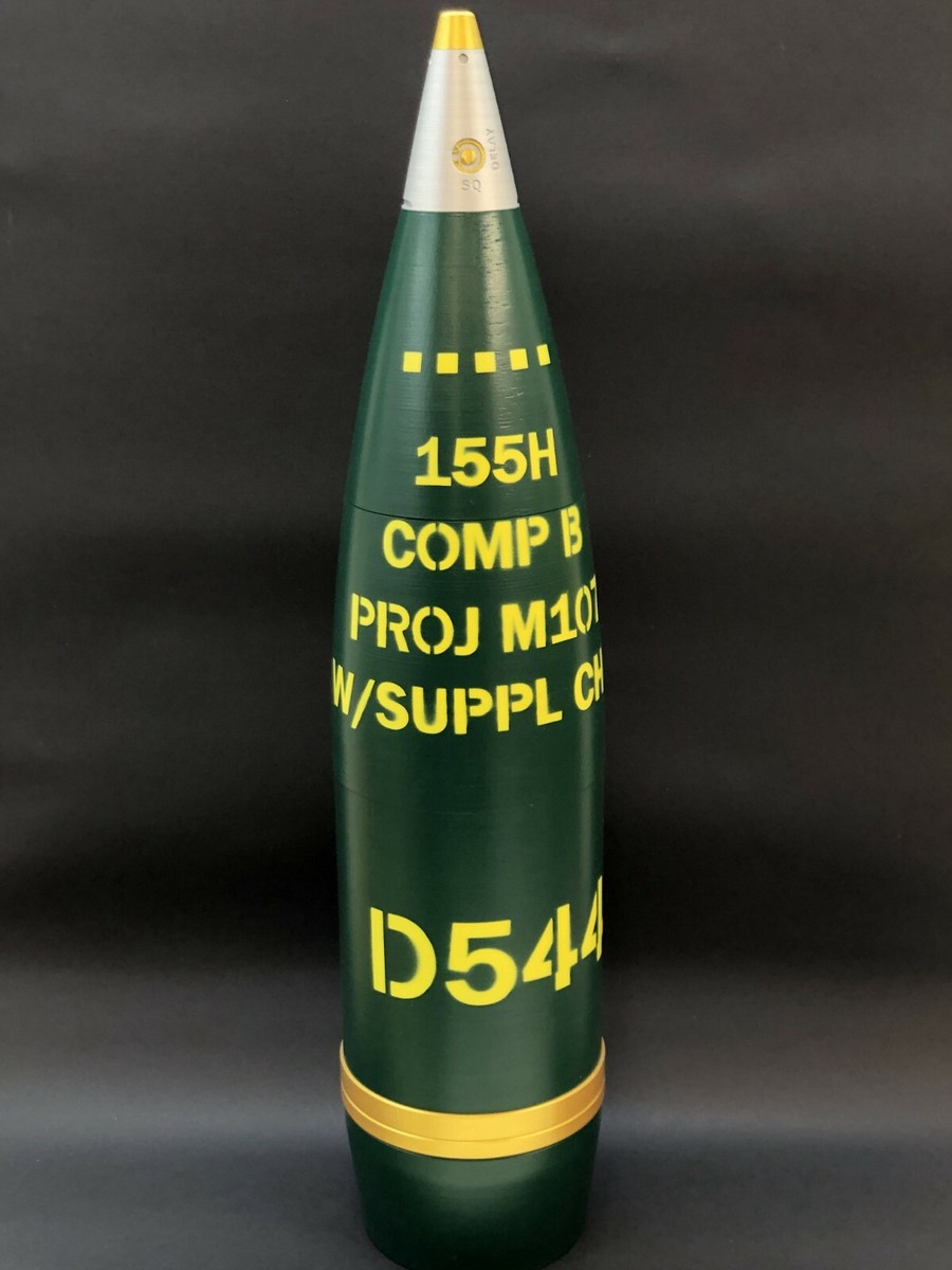 Fake 3D Printed Plastic Inert Howitzer 155mm D544 Shell Round