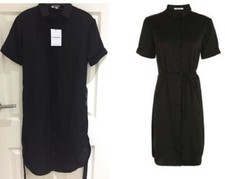 Glamorous Petite Satin Belted Shirt Dress In Black - UK 4 