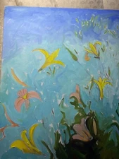 Huge "A Floral Scene" Oil On Canvas Painting - Unframed