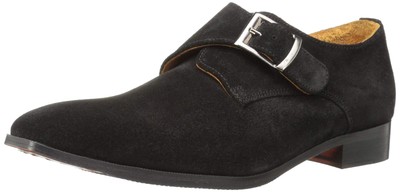 Carlos by Carlos Santana Men's Freedom Monk-Strap Loafer, Black Calfskin Suede,