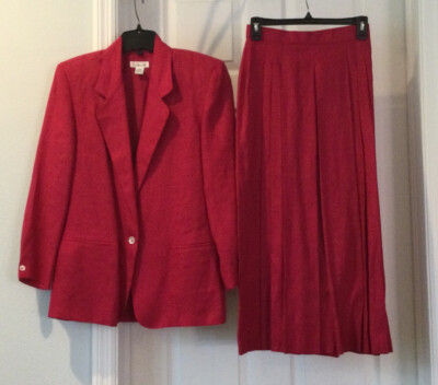 TALBOTS Dark Bright Pink 100% Linen Suit Jacket & Skirt. Vintage. Size 6. NEW.