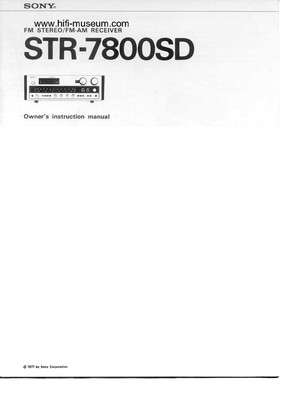 Sony STR-7800SD Amplifier / Receiver Owners Instruction Manual
