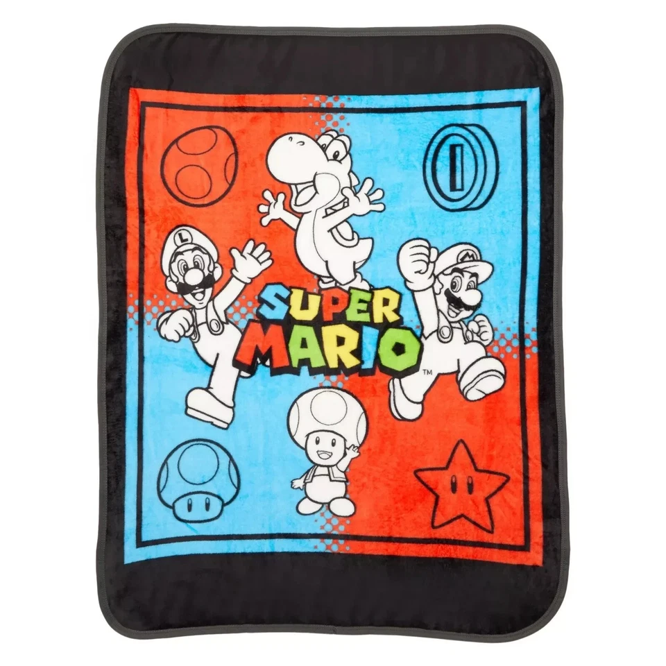 NUEVO Super Mario & Friends Rojo Blanco y Azul Niños 40 x 50 Manta Suave Sedosa Foto 2 de 4