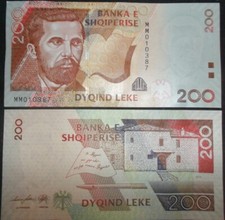 ALBANIA, P 67 + 71a, 200 Leke , 2001 + 2007 , EF + UNC neuf