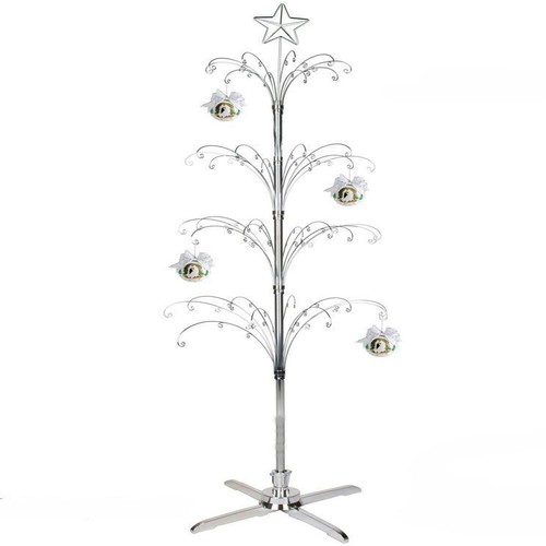 74 Inch Metal Christmas Tree Rotating Ornament Display Stand Silver