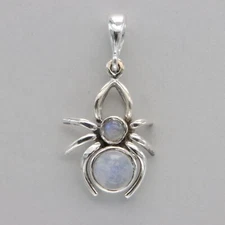 Round Rainbow MOONSTONE Spider Pendant 925 STERLING SILVER Natural Gemstone #8Re