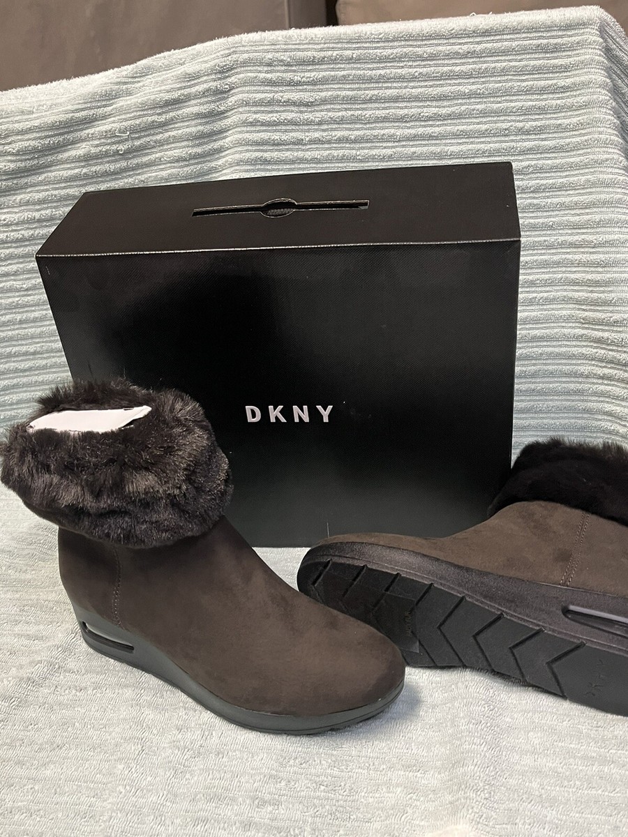 New DKNY ABRI-WEDGE ANKLE B BROWN BOOTS – US