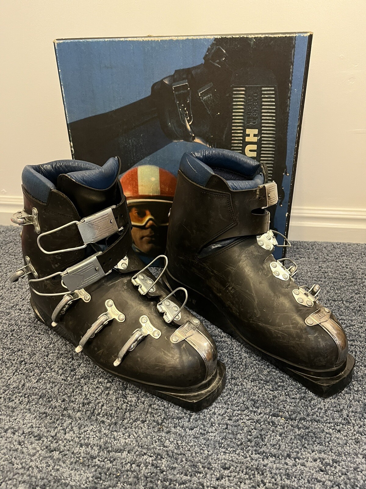 SALOMON Scarponi da sci Humanic Coverite 404 vintage anni '70 uomo misura 9 5 larghi con scatola originale