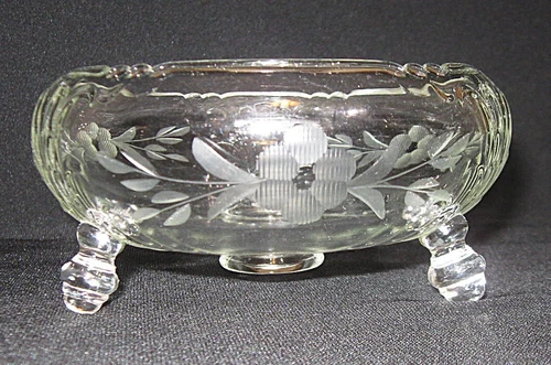 Fostoria Depression Era Clear Baroque Cup Shaped bowl with Floral Etching 5 1/8"