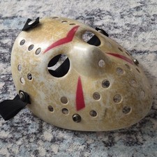 Jason Voorhees Hockey Style Costume Face Mask Adjustable Plastic Beige Red Black